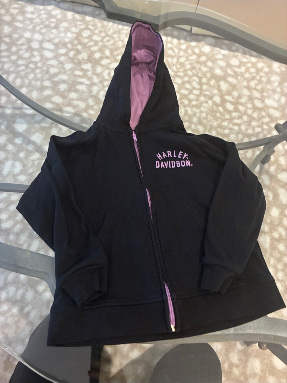6t Harley-Davidson Kids Black Hoodie with Pink Lining and Logo